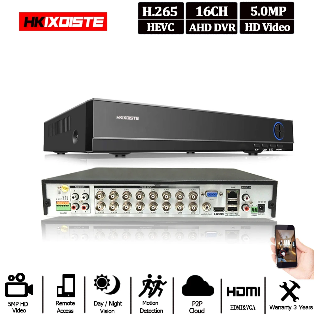 HKIXDISTE AI распознавание лица захват H.265 + DVR 5MP 16CH видеорегистратор в CCTV
