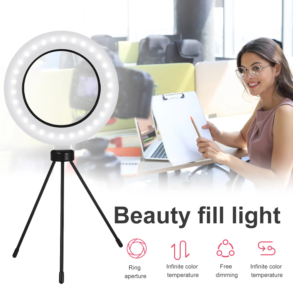 

6'' Dimmable Fill Light Ring Selfie Studio Camera Video Live LED Ring Lamp with Table Tripod