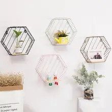 

Storage Shelf Nordic Style Removable Grid Shape Wall-mounted Hexagonal Display Shelf Home Decoration