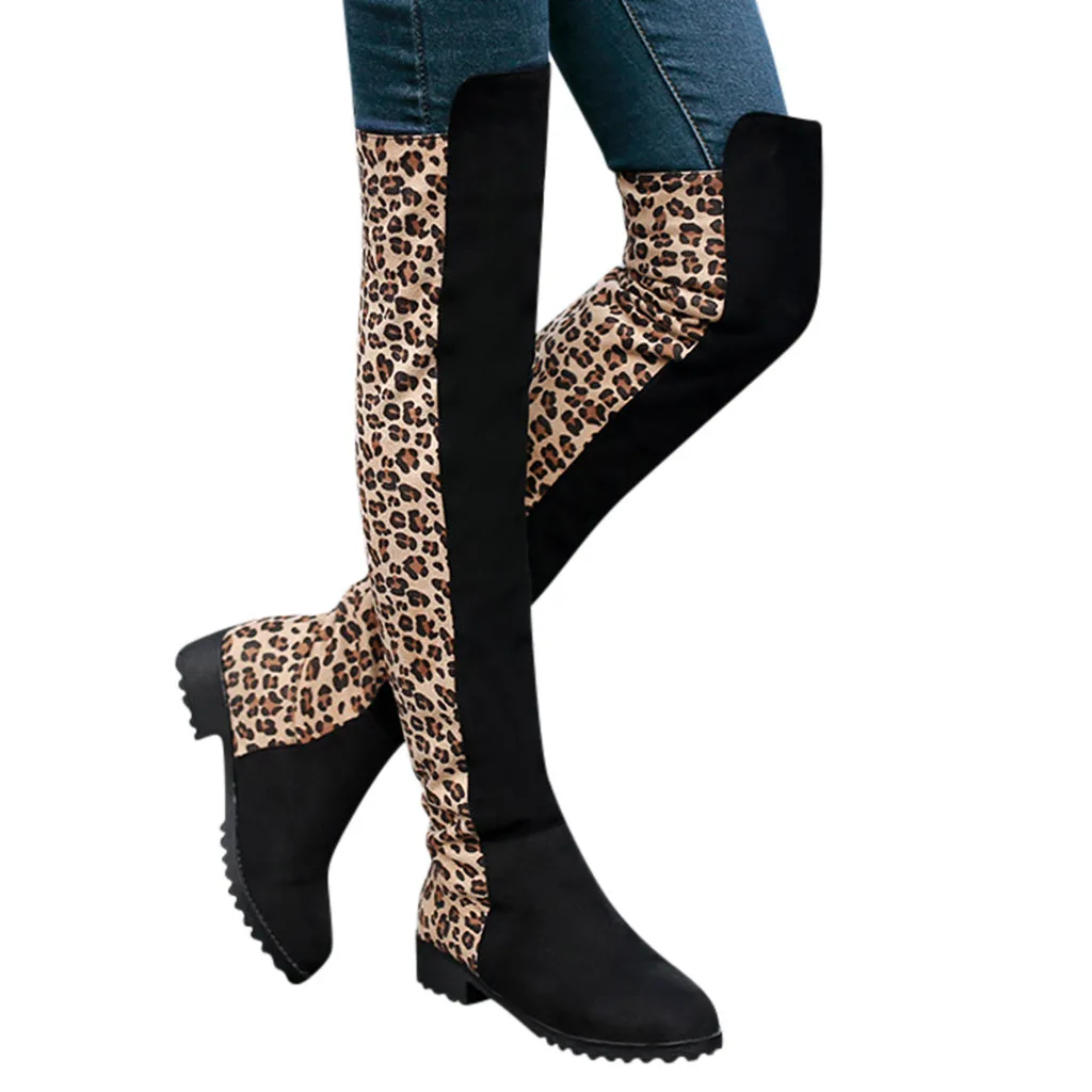 SAGACE высокие сапоги с леопардовым принтом; женские вечерние сапоги без застежки; модные ботинки с круглым носком; женские Винтажные ботинки; большие размеры