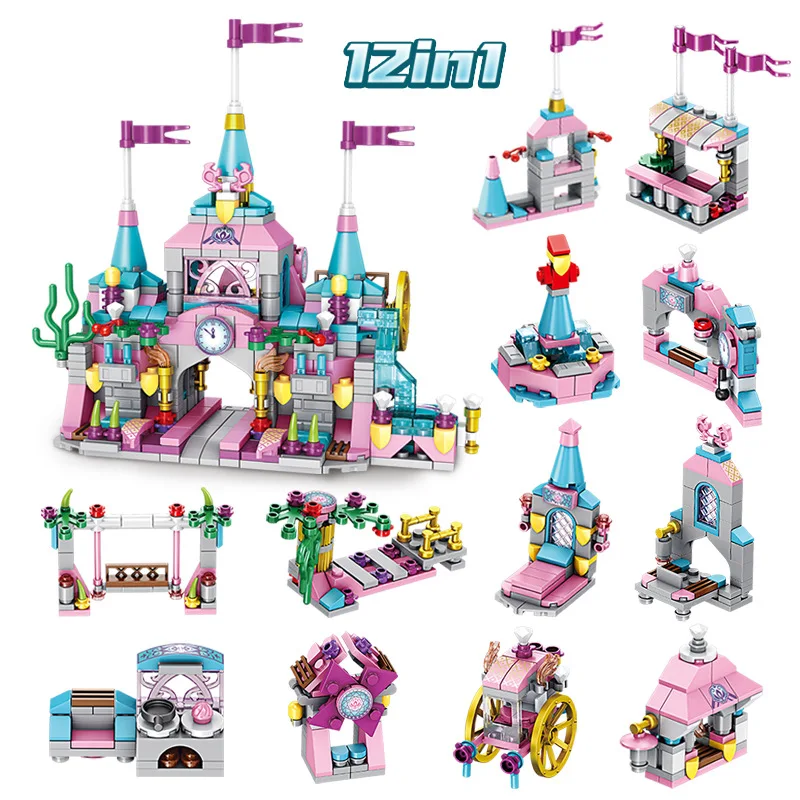 

Pan luo si 12-in-1 GIRL'S Princess Castle Model Assembled Fight Inserted Small Particles Building Blocks Educational Toy 633012