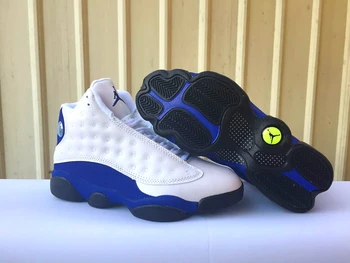 

Nike-Air Jordan 13 chaussures de Basketball pour hommes et femmes, baskets blanches et bleues, tailles 36-47
