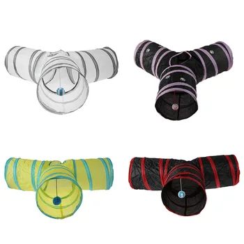 

Pet Cat Training Toy Popular Three - Way Collapsible Polyester Fabric Cats Kitten Tunnel Cat Tent Toys