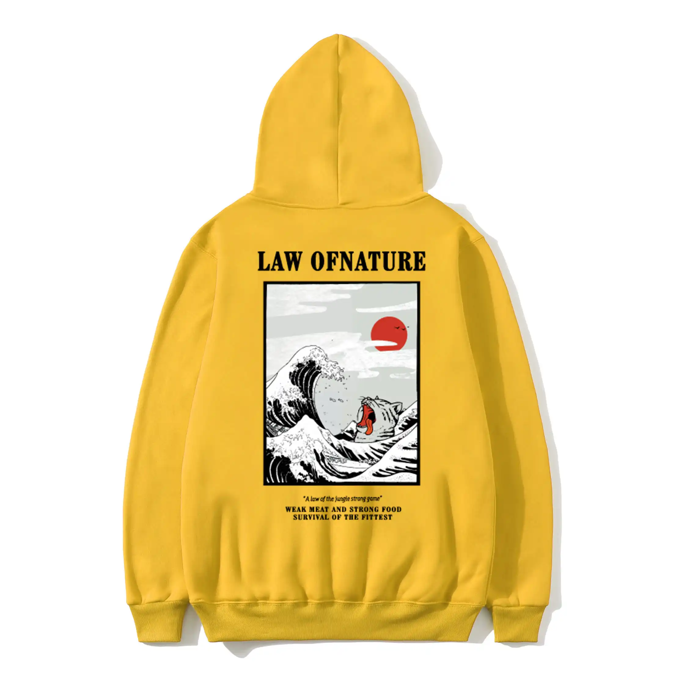 color block japanese wave printed long sleeve leisure hoodie