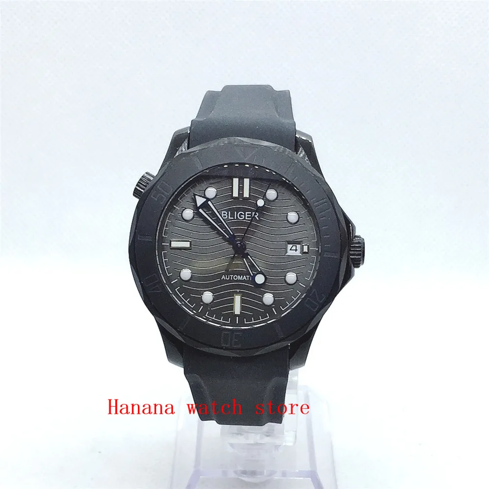 BLIGER New PVD Plated 41mm Black Design Automatic Men Watch Sapphire Glass MIYOTA Movement Bezel Date Window | Наручные часы