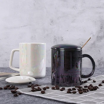 

Minimalist Nordic Mug Gradient Custom Ceramic Mug Creative with Spoon with Lid Kubek Ceramiczny Office Tea Coffee Mug MM60MKB