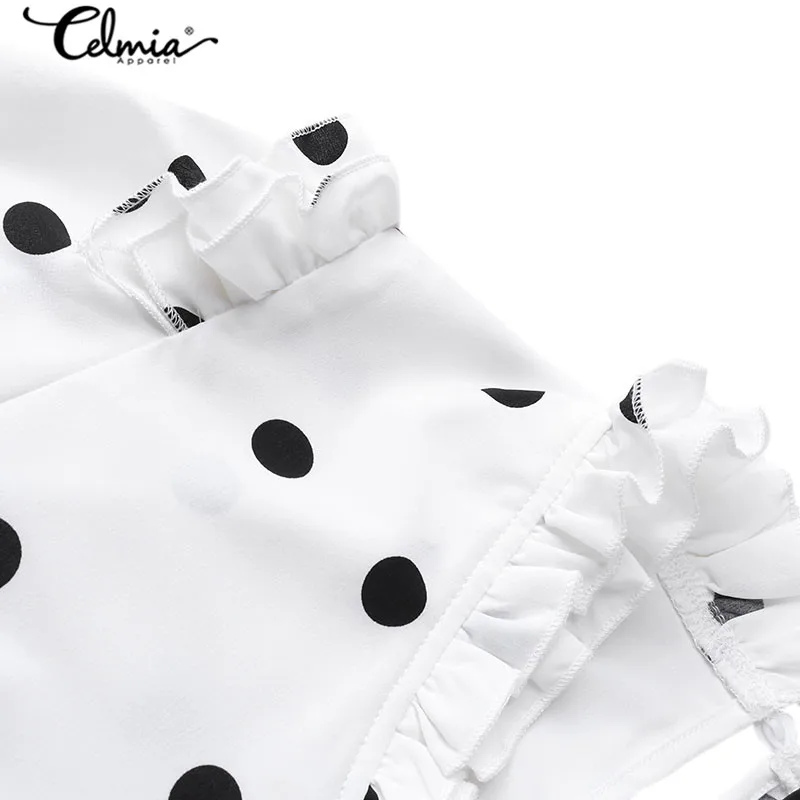 5XL винтажные блузки Celmia 2021 Модные женские рубашки в горошек с длинными рукавами и