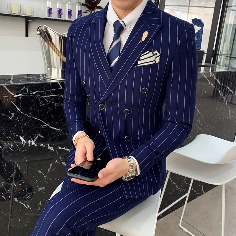 2pcs Men's Striped Wedding Casual Tuxedo mens suit