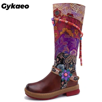 

European and American Style Round Toe Comfortable Genuine Leather Boots Women Retro Knee-length Winter Shoes Vintage Botas Mujer