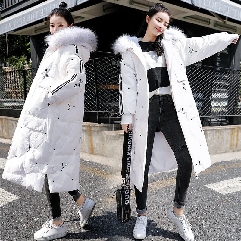 

Cotton-padded Clothes Women's Mid-length 2018 Winter New Style Korean-style Hooded Large Fur Collar Fashion Loose Embroidery ove