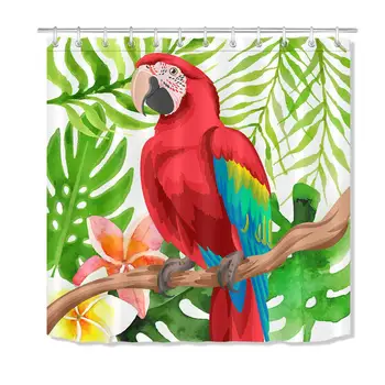 

Watercolor Tropical Green Leaves Parrot Fabric Shower Curtain Liner Bathroom Set 3D High-Definition Printing Does Not Fade,12