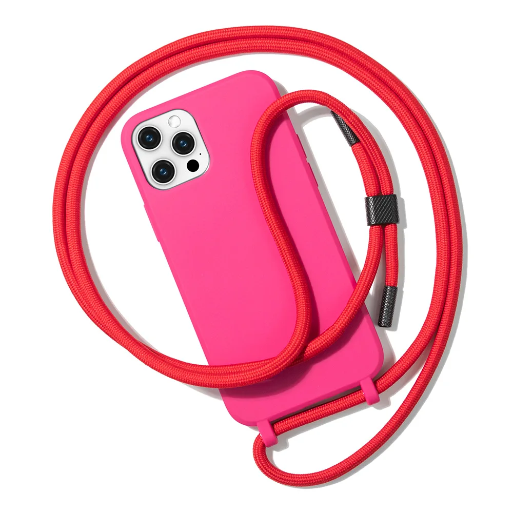 

Crossbody Necklace Strap Lanyard Cord Liquid Silicone Phone Case For iphone 13 12 MiNi 11 Pro X XR XS Max 7 8 Plus SE 2020 Cover