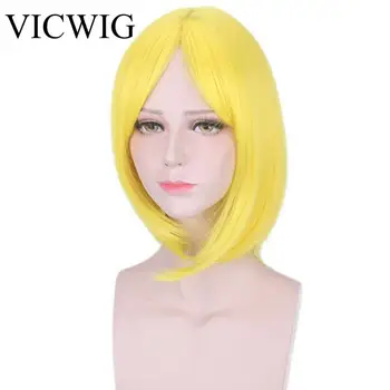 

VICWIG Straight Yellow Synthetic Wigs With Bangs For Women Short Hair Bob Wig Heat Resistant bobo Hairstyle Cosplay wigs