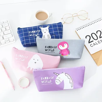 

Cartoon Unicorn Bear Pencil case for girls Cute Canvas Animal Pencil box Stationery pouch pen bag office school supplies Zakka