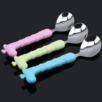 

1PC Baby Feeding Spoon Stainless Steel Toddler Infant Tableware Flatware Kids Children Safe Feeder Learning Supplies