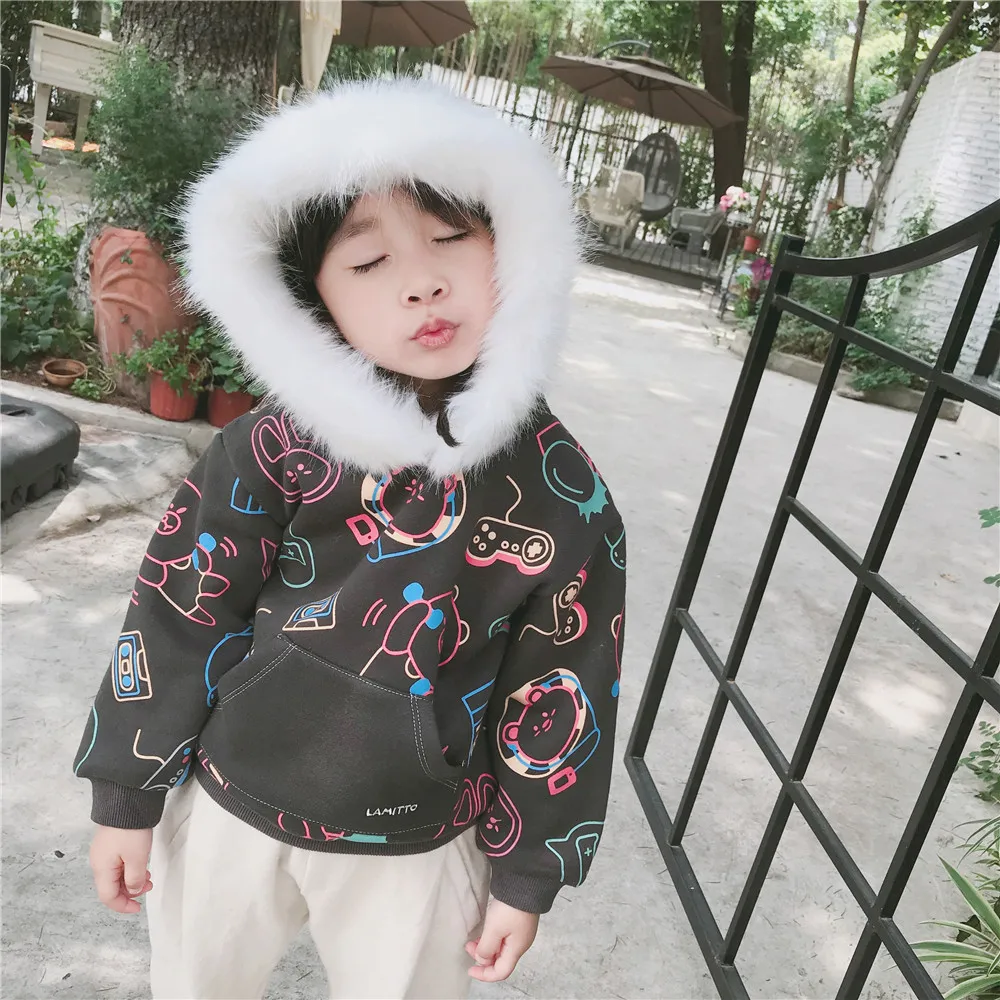 Tonytaobaby/новая осенне-зимняя одежда для мальчиков и девочек, детская одежда уличная мода, бархатные толстовки с героями мультфильмов