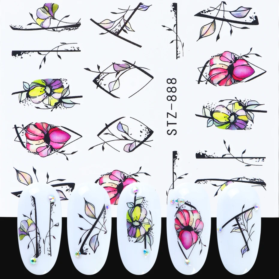 1 шт цветок ногтей Передача воды очаровательные красочные акварельные наклейки слайдер животное Дерево Полный Обертывания Маникюр LYSTZ880-902-1