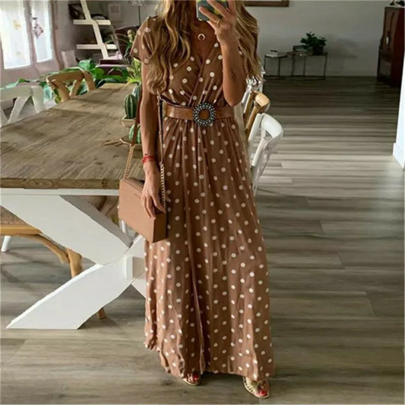 

Plus Size Trendy Women dress Summer Evening Beach Polyester Polka Dot casual short sleeve V-neck Dresses one pieces