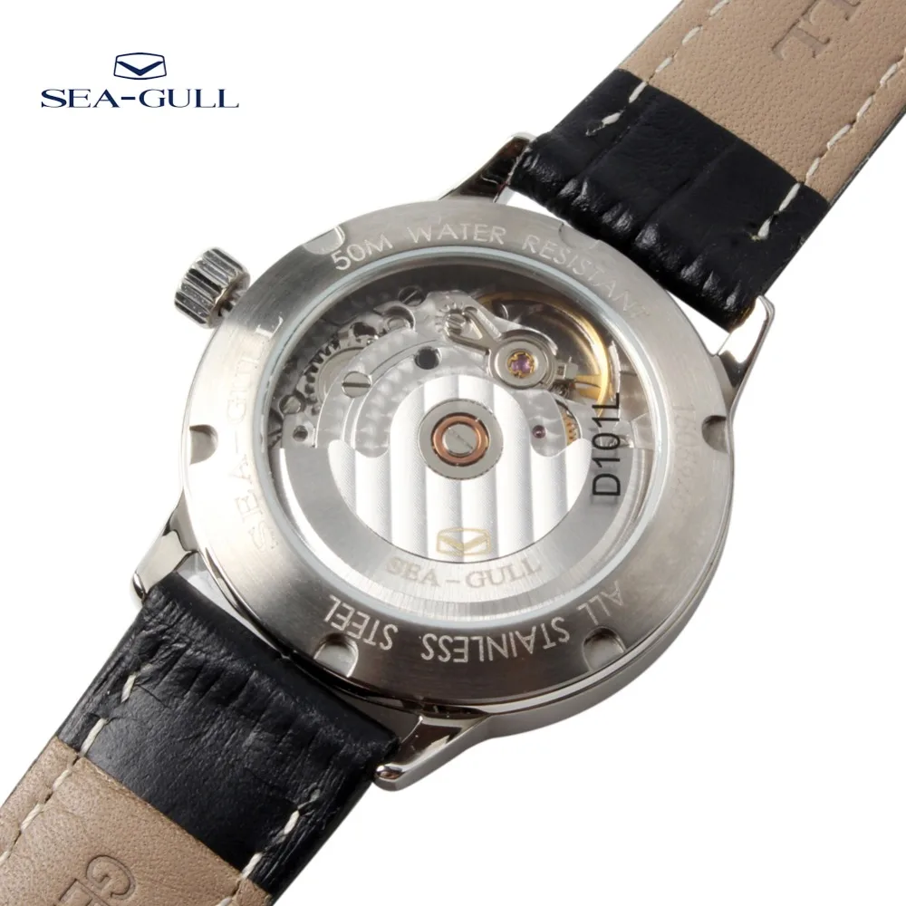 Seagull браслет из натуральной кожи ST2130 механизм 3 руки выставка назад автоматические женские часы море-Чайка D101L элегантные часы