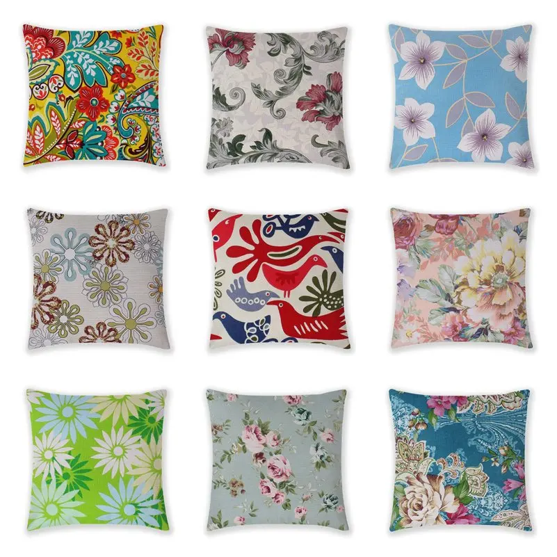 Vintage Flowers and Birds Cushion Cover Sofa Seat Pillowcase Living Room Home Decorative Accessories Pillow Cases 45x45cm