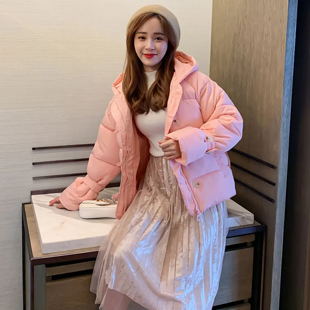 PinkyIsBlack хлопковый пуховик пальто зимняя женская короткая куртка свободного кроя женская зимняя куртка пальто женская верхняя одежда - Цвет: Розовый