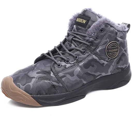 Men Boots Grey Теплые мужские ботинки высокого качества на толстой подошве; модные кроссовки; мягкие мужские зимние ботинки; уличные мужские ботильоны - Цвет: Men Boots Grey