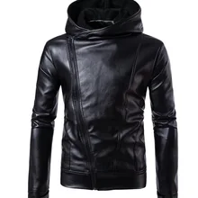 Мужская одежда большого размера, Корейская EBay,, приталенное, на Косой молнии, локомотивное кожаное пальто с капюшоном, повседневная кожаная куртка для мужчин