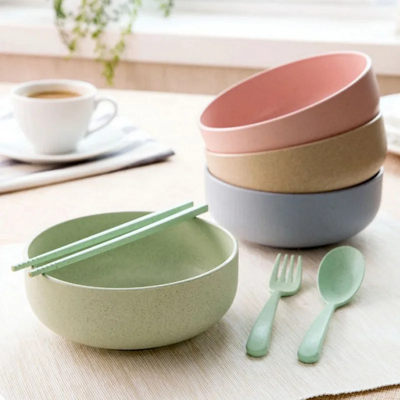 

Bowl Set Environmentally Friendly Household Plastic Dessert Wheat Soup Bowl Archduke Bowl Send Tableware Three-piece Set Boxed