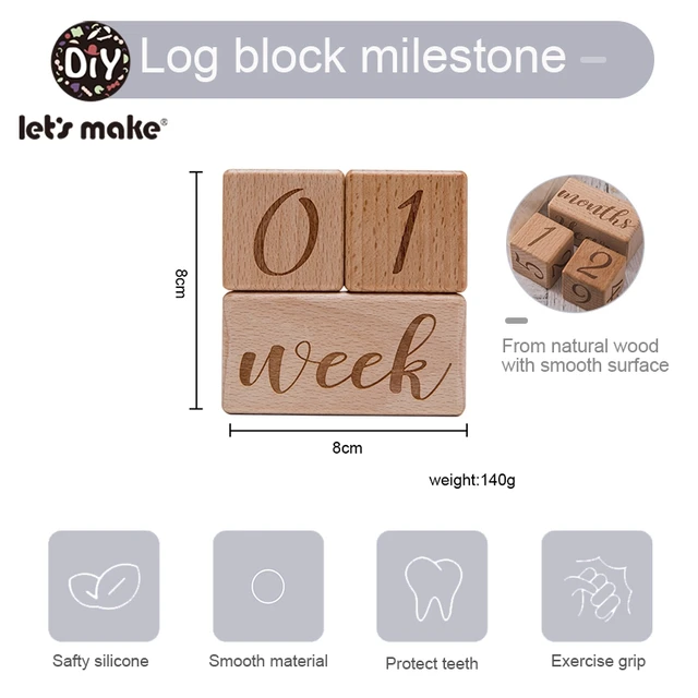 Let's Make 3PCS/Set Log Block Baby Milestone Square Letter Engraved Wood Infants Bathing Gift Newborn Photography Calendar 6