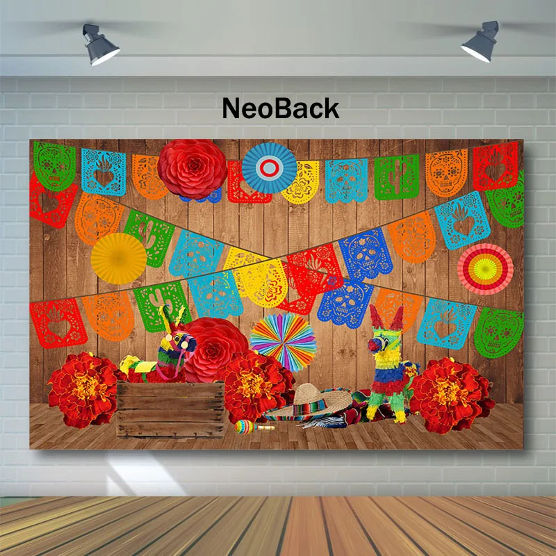 NeoBack мексиканский праздничный фон красочный флаг деревянный для фотосъемки