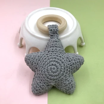 

Baby Rattle Bells Crochet Knitted Star Baby Play Gym 1pc Baby Teething Wooden Ring Teether Pendant For Kids Gift Montessori Toys