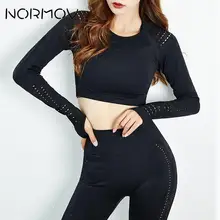 NORMOV с длинным рукавом Топы для тренировок для женщин бесшовная футболка для спортзала йоги спортивный короткий топ Спортивная футболка женская спортивная одежда для фитнеса