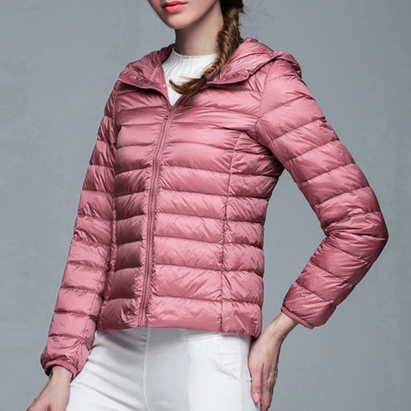 Greatest  Winter Women Ultra Light Down Jacket White Duck Down Hooded Jackets Long Sleeve Warm Coat Parka Fem
