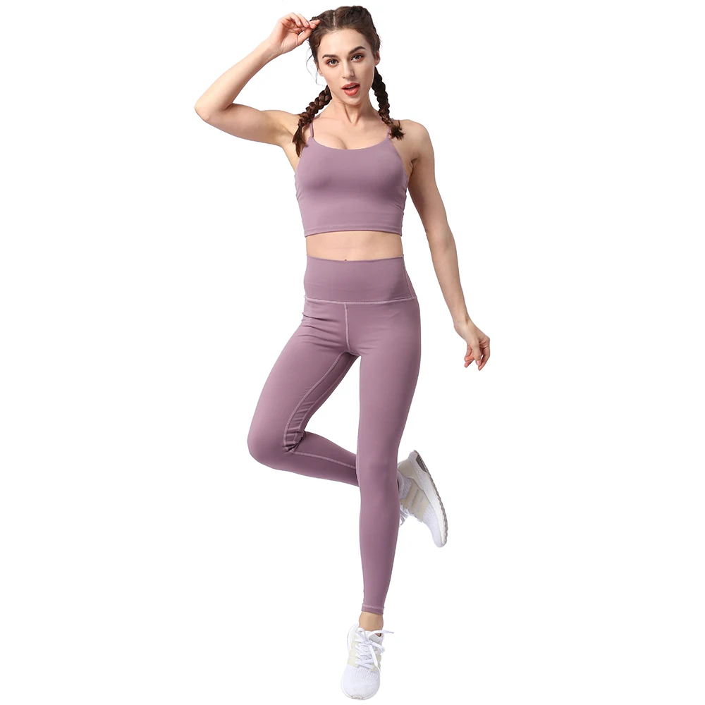 Спортивный женский костюм для фитнеса, Женская нейлоновая однотонная спортивная одежда, комплект для йоги, женская одежда для спортзала, одежда для бега, женский спортивный костюм