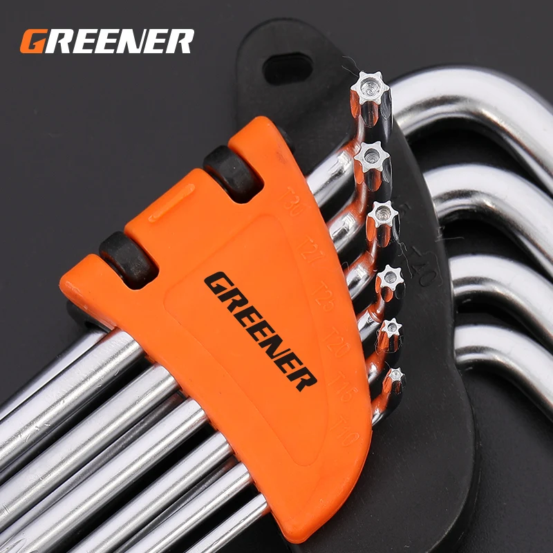 

Greener S2 9PCS L Type Double End Plum blossom Hex Key Metric British Hexagon Wrench Set Ball Head Hexagonal Spanner Hand Tool