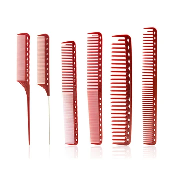 

6 Style Anti-Static Red Comb Detangling Hair Styling Straightening Comb Barber Hair Design Combs Set Hair Cutting Tool