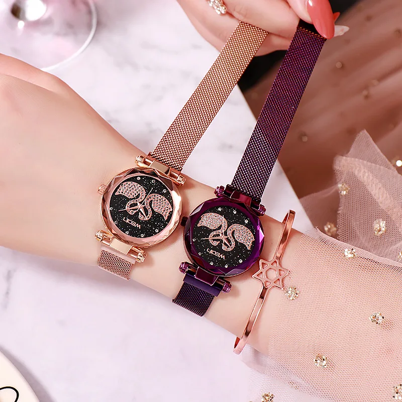 

Fashion Trends Starry Sky Watch Women Quartz Magnetic Crystal Rhinestone Purple Classic Luxury Brand Ladies Bracelet Reloj Mujer