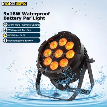 

Moka 9*18w Wateproof Battery Par light Stage Lights Wifi App Remote Control RGBWA+UV 6in1 Par Light for Wedding Party Christmas