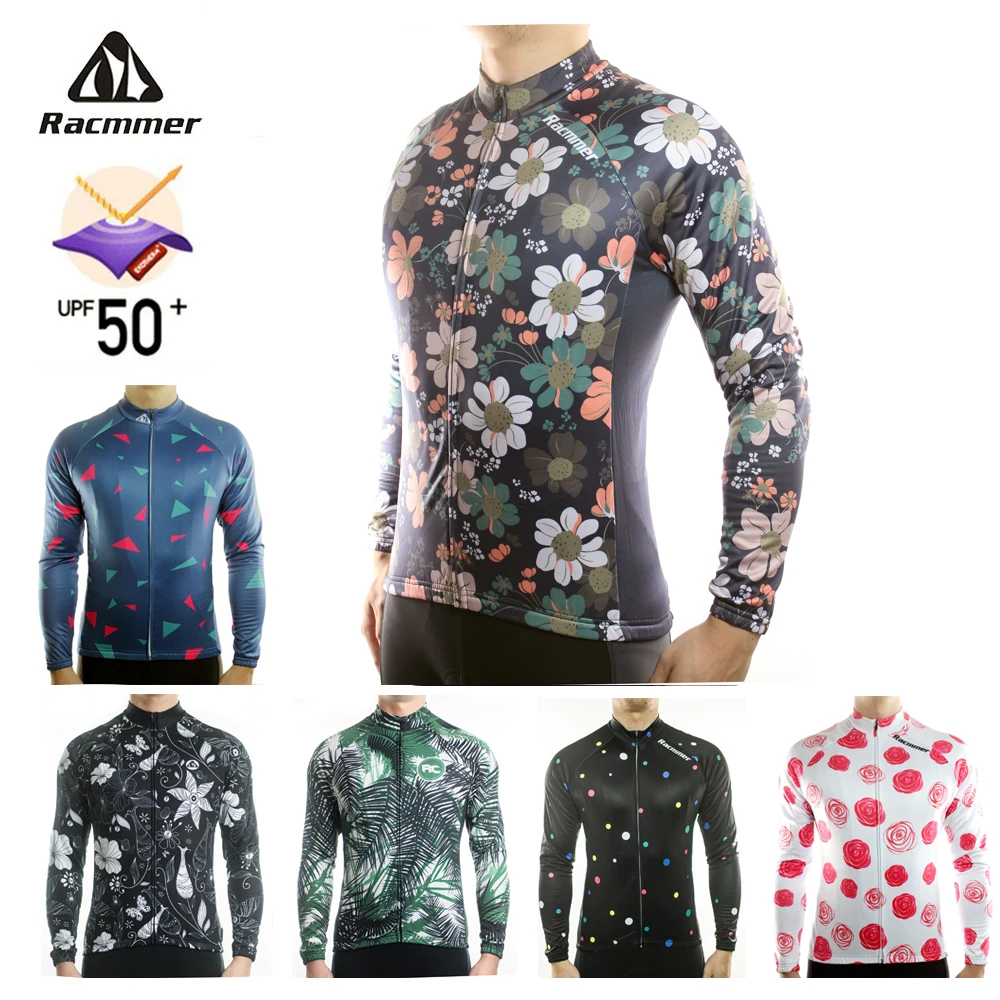 Racmmer 2021 Mens Long Sleeve Cycling Jersey Flower Road Bike MTB Clothing Wear Spring Autumn Clothes Kit Bicycle Maillot | Спорт и