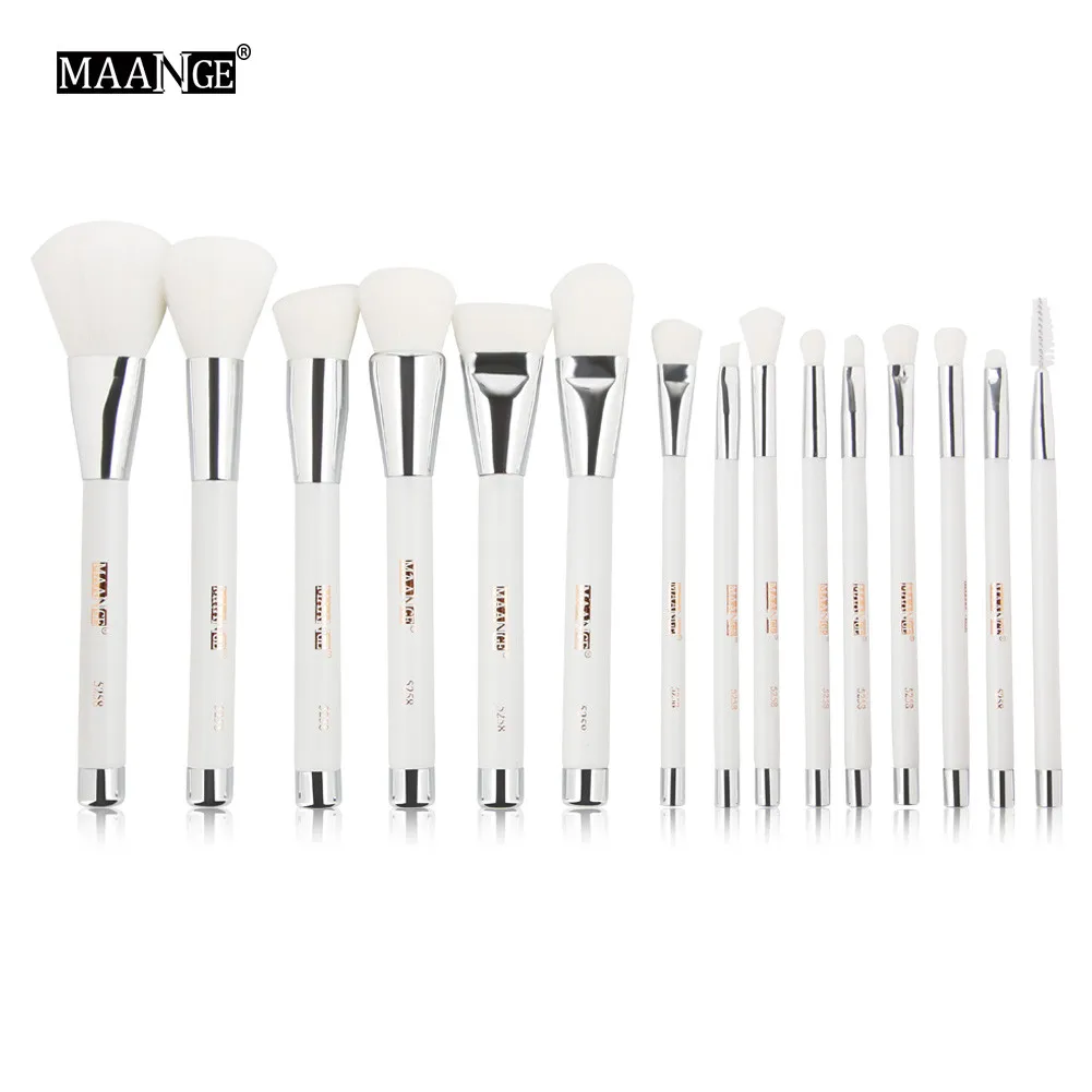 MAANGE 15Pc/Set White Make Up Brushes Women's Pro Powder Foundation Eyebrow Eyeliner Blusher Cosmetic Concealer Brush Beauty 815