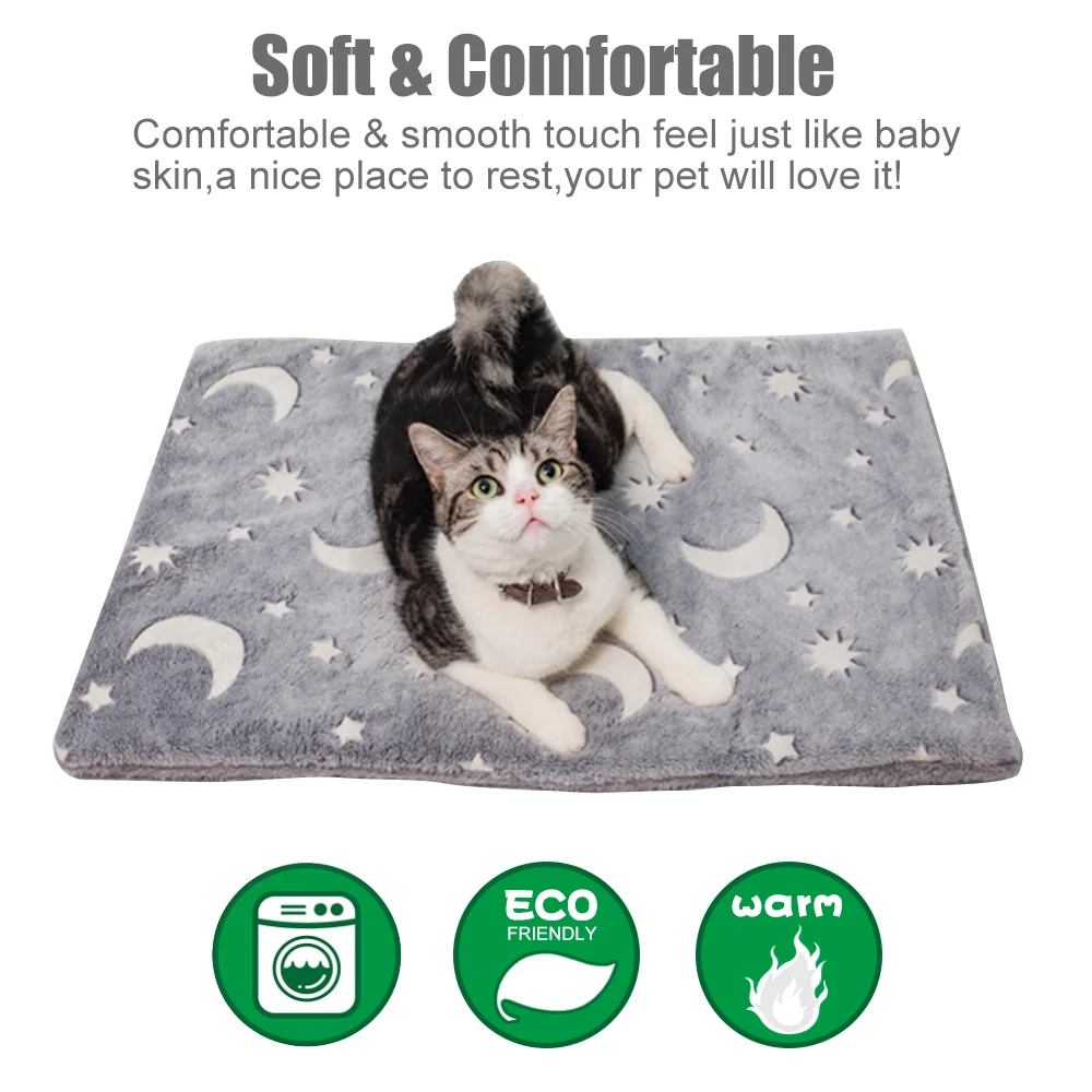 Nueva Linda cama de gato de Franela suave de lana cálido resplandor oscuro manta Mat manta dormir fundas para cama Mat para pequeño mediano perros gato