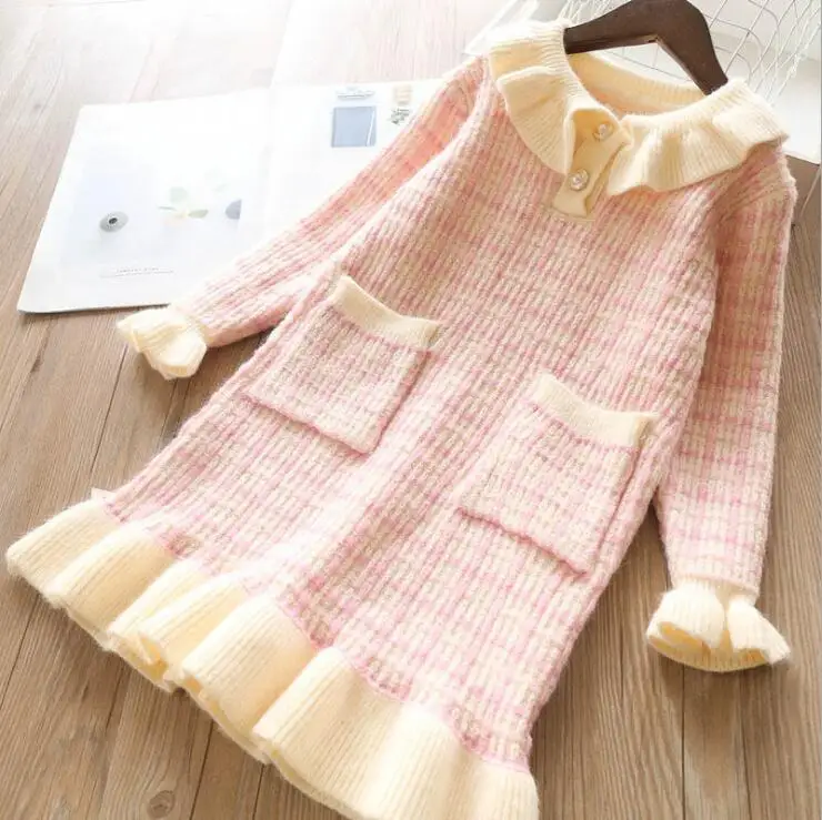 11.4th Size 110-150cm Girls' knitting dress Long sleeve fashion children's dress Autumn Winter New Arrival