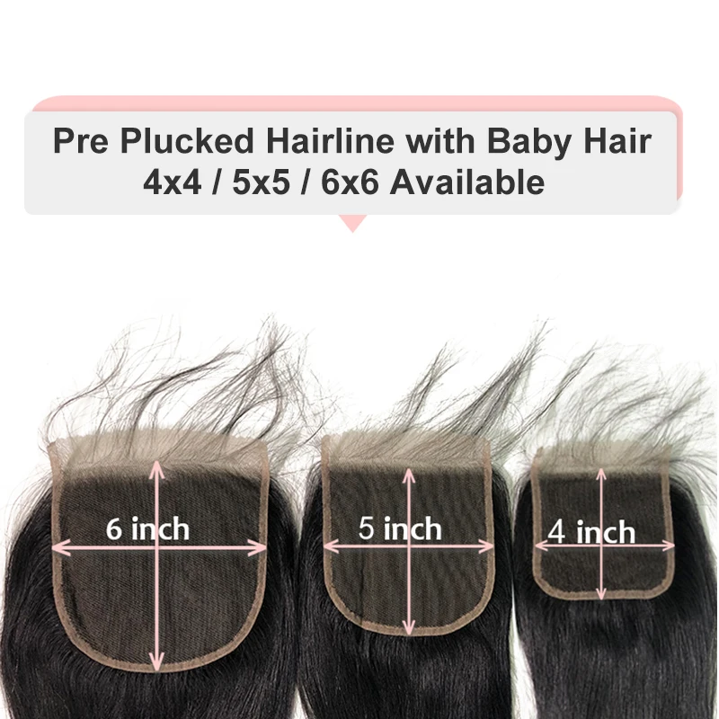 Comprar Ali Queen 4x4 5x5 Cierre de encaje transparente pre desplumado con pelo de bebé 10 ~ 20 pulgadas brasileño virgen cabello humano cierre recto