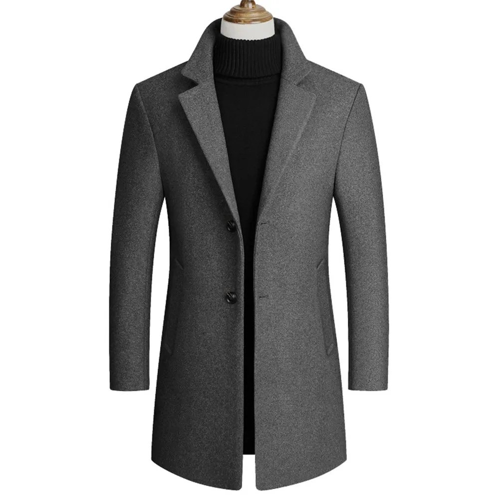 

Men's Wool Jacket Autumn Winter Fashion Lapel Woolen Windbreaker Coat Casual Overcoat Trench Outerwear Male Clothes M-4XL