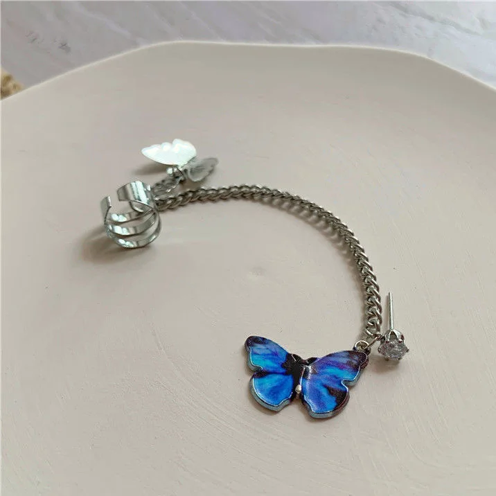 Butterfly Earrings New Fashion Punk Butterfly Clip Earring for Teens Women Men Ear Cuffs Zinc Alloy Chain Earrings Metal