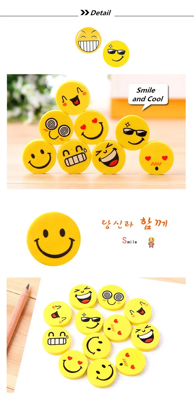 24pcs Mini Coin Star Cute Eraser Love Smile face Rubber Erasers for Pencil Correction Novelty Stationery Office School A6415