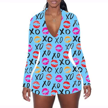 

Women's Short Romper Pajama, Fashion Print Long Sleeve V Neck One Piece Bodycon Long Sleeve Sexy Jumpsuit Overall 2020 New Sale