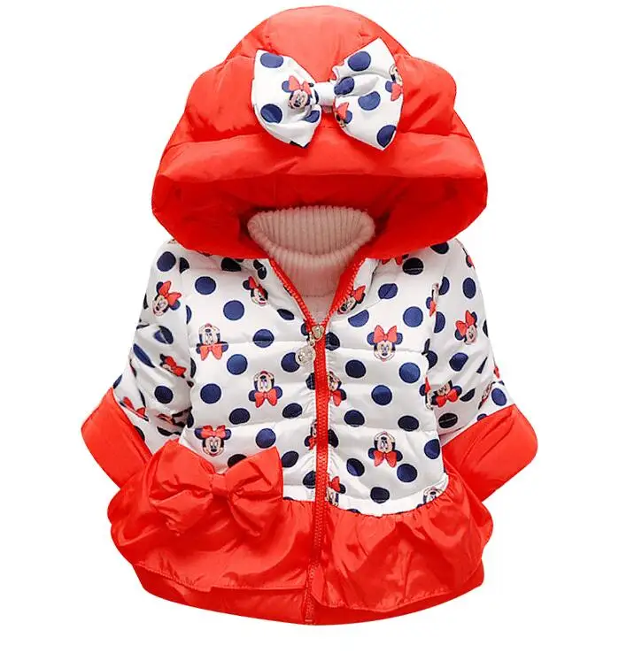 Детская зимняя куртка для детей 1-4 лет, повседневное пальто с капюшоном с Микки Маусом для мальчиков и девочек одежда для малышей Детская верхняя одежда, детская парка с Минни - Цвет: Бежевый