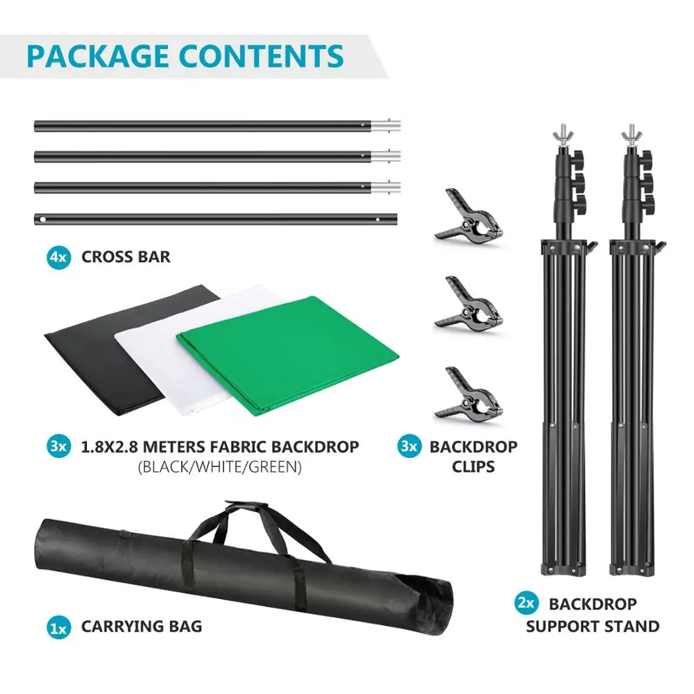  Neewer Photo Studio 8.5x9.8ft/2.6x3M Backdrop Stand Backdrop Support System with 6x9ft/1.8x2.8M Pol