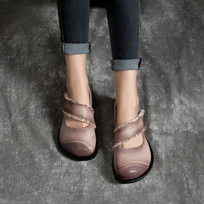 

[] 2019 Spring And Summer-Literature And Art Retro Hand-rub Color Leather Shoes Simple Versatile Flat Driving Shoes